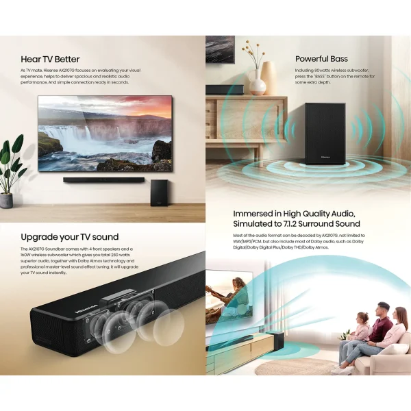 Hisense Soundbar with Subwoofer 160W 2.1CH (AX2107G) - Image 5